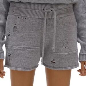 Helmut Lang Wool Cashmere Gray Knit Distressed Pull On Sweater Shorts FLAWED